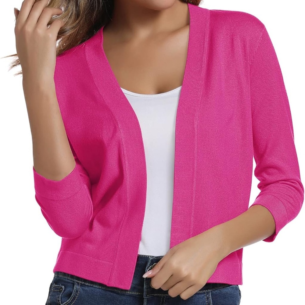 New Urban Coco 3/4 Sleeve Cropped Pink Cardigan